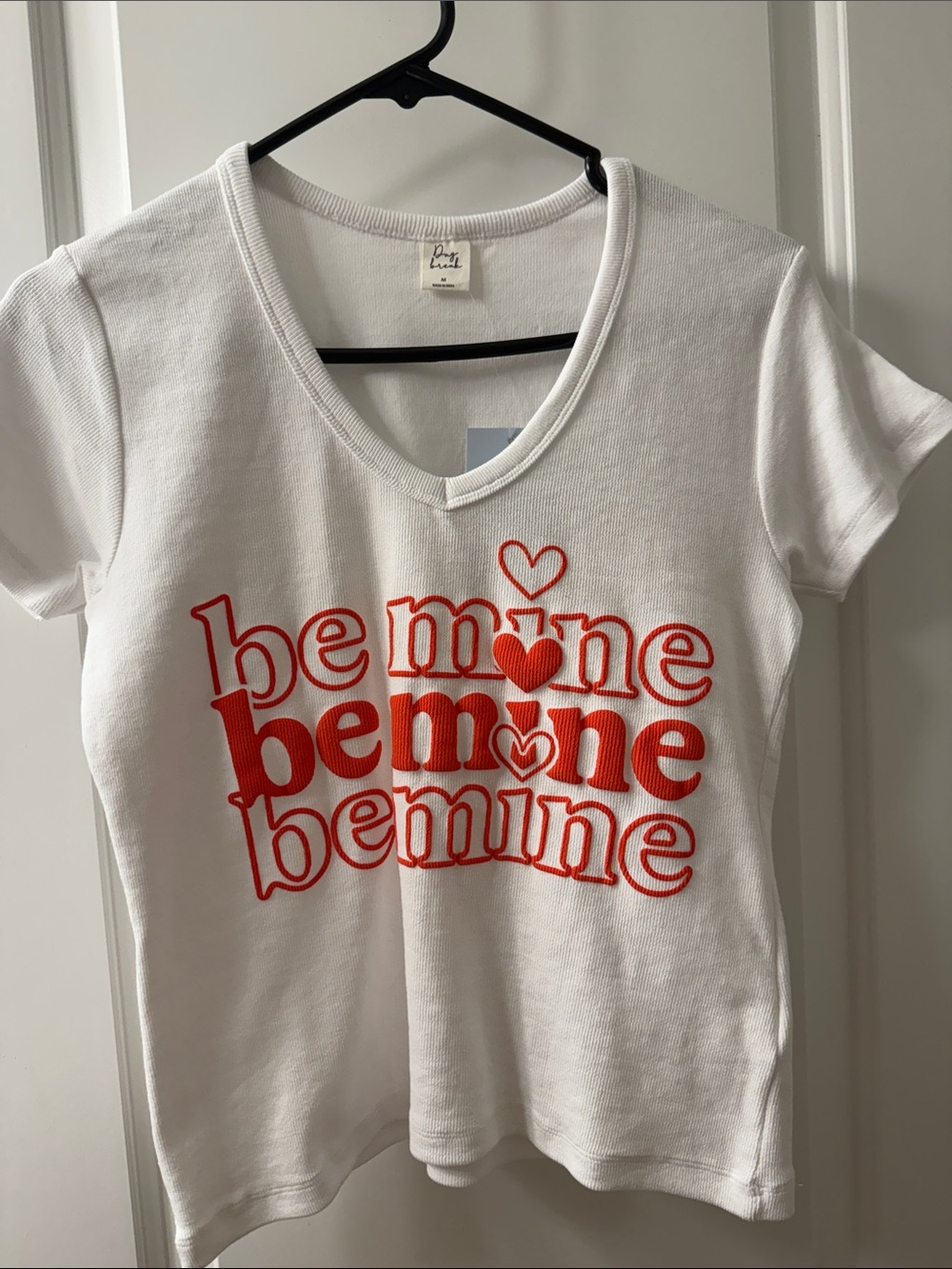 be mine Graphic V-Neck Tee - White with Red Print